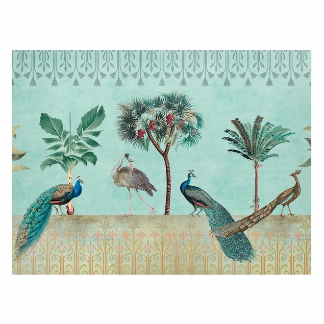 Magnettafel Büro Vintage Collage - Tropische Vögel mit Palmen