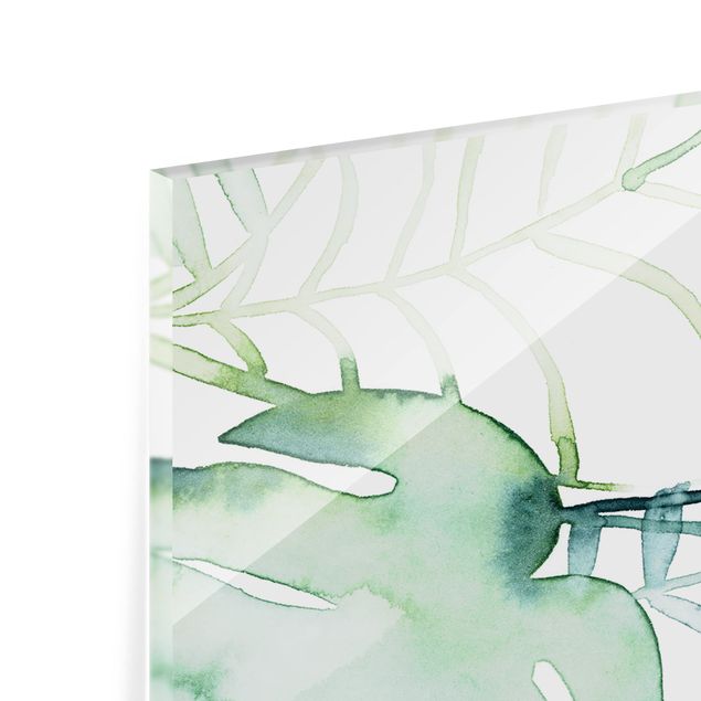 Spritzschutz Glas - Palmwedel in Wasserfarbe II - Panorama - 5:2