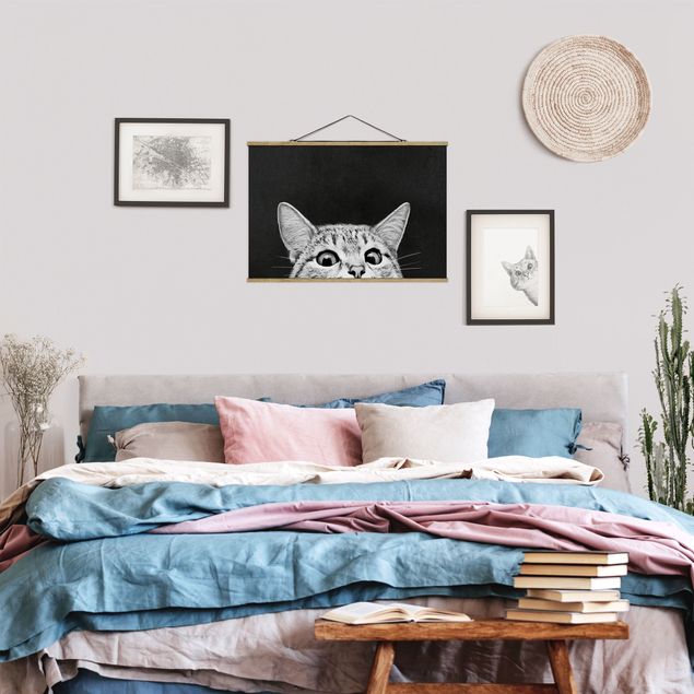 Wandbilder Illustration Katze Schwarz Weiß Zeichnung