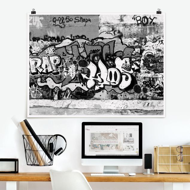 Poster Schwarz Weiß Querformat Graffiti Art