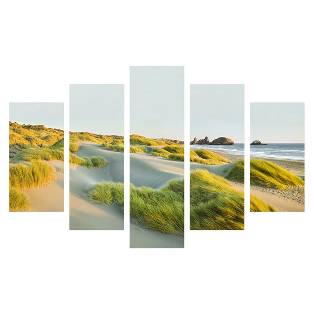 Leinwandbild 5-teilig - Dünen und Gräser am Meer