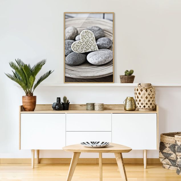 Wandbilder mit Rahmen Carpe Diem Herz mit Steinen