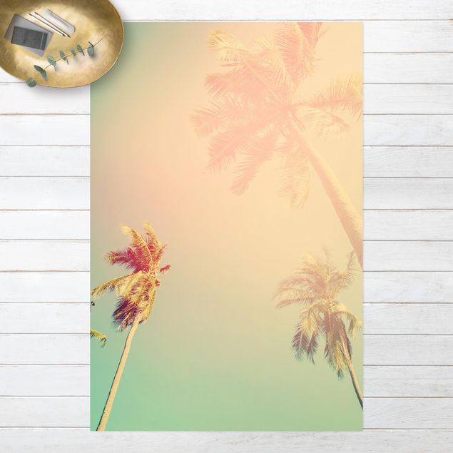 Vinyl-Teppich - Tropische Pflanzen Palmen bei Sonnenuntergang III - Hochformat 2:3