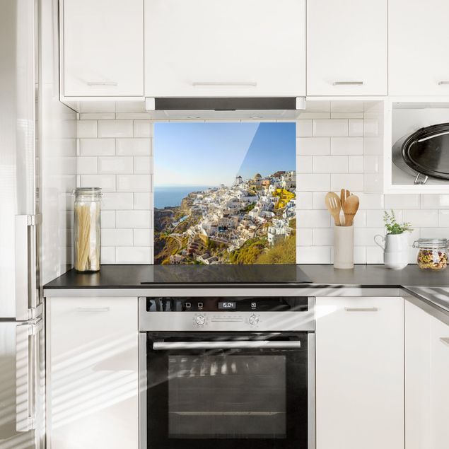 Küchenrückwand Glas Motiv Wald Oia auf Santorini