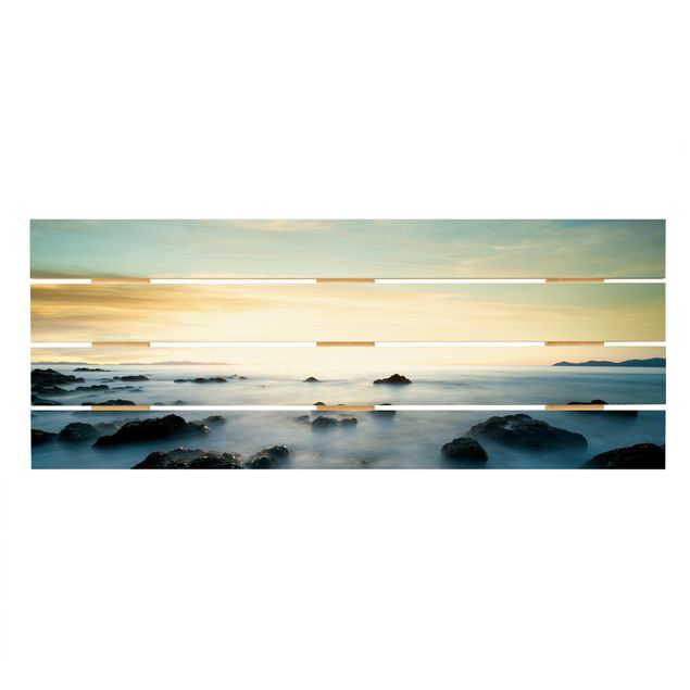 Wandbild Holz Sonnenuntergang über dem Ozean