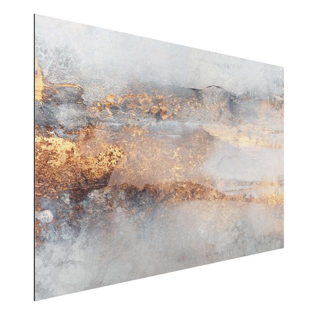 Abstrakte Kunst Bilder Gold-Grauer Nebel