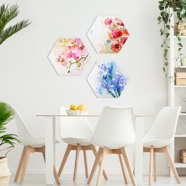 Schöne Wandbilder Aquarell Blumen Trio