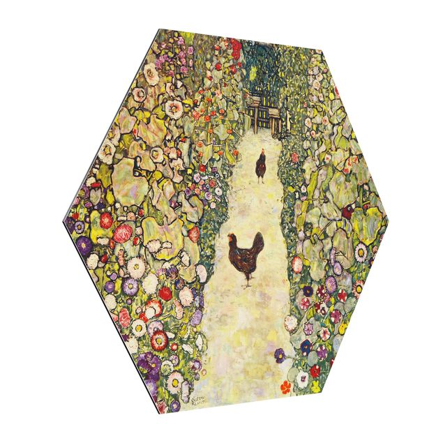 Foto auf Alu Dibond Gustav Klimt - Gartenweg mit Hühnern