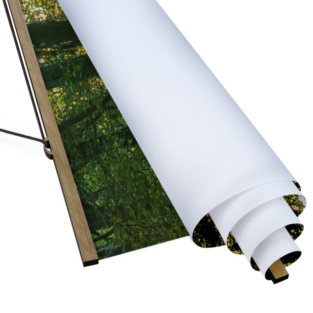 Stoffbild mit Posterleisten - Sonnentag im Wald - Hochformat 1:2