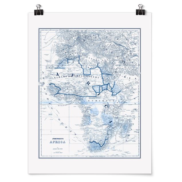 Poster Karte in Blautönen - Afrika