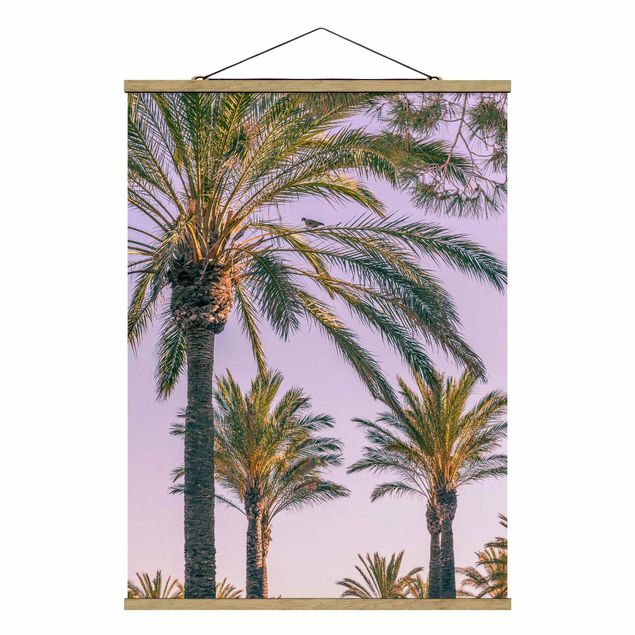 Stoffbild mit Posterleisten - Palmen im Sonnenuntergang - Hochformat 3:4