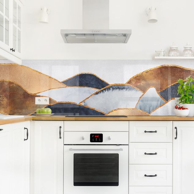 Küchenrückwand abstrakt Goldene Berge Aquarell