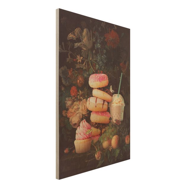 Wandbild Holz Vintage Süßes Blumenbouquet