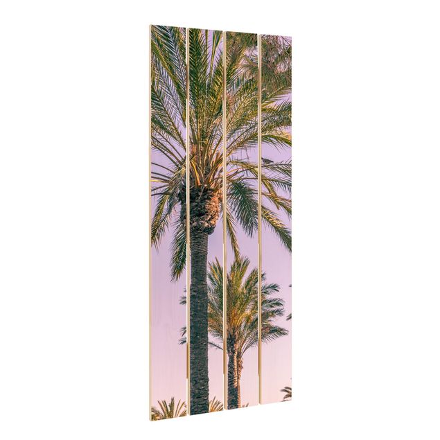 Holzbild - Palmen im Sonnenuntergang - Hochformat 5:2