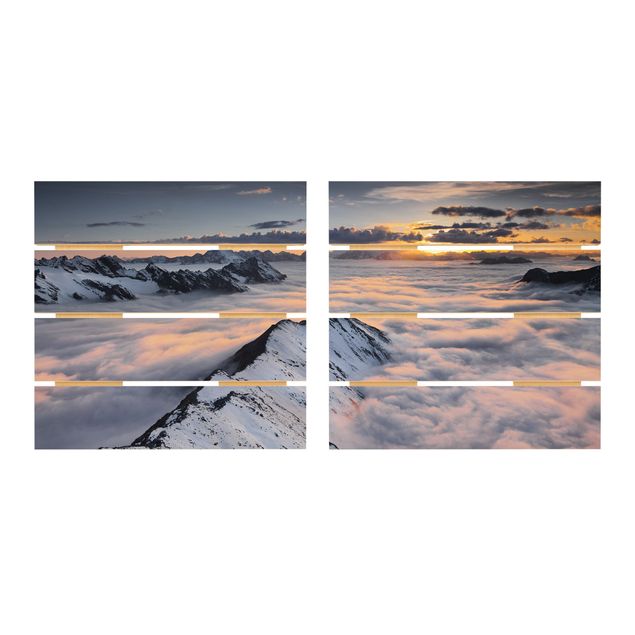 Holzbild 2-teilig - Blick über Wolken und Berge - Quadrate 1:1