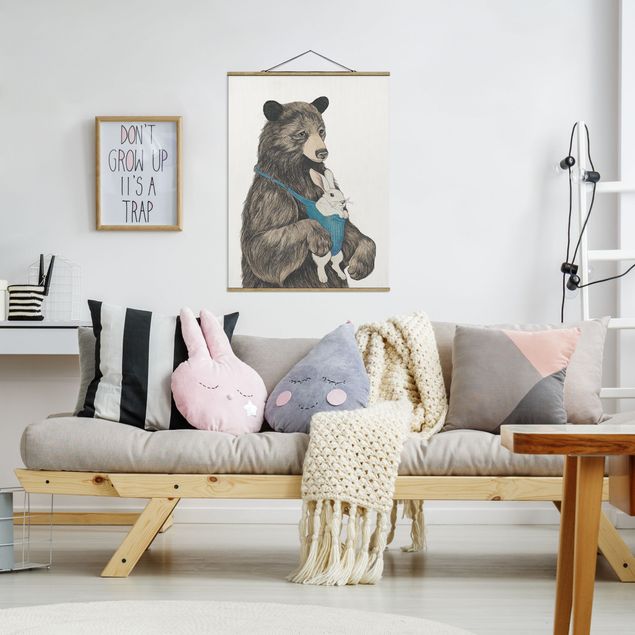 Stoffbilder zum Aufhängen Illustration Bär und Hase Baby