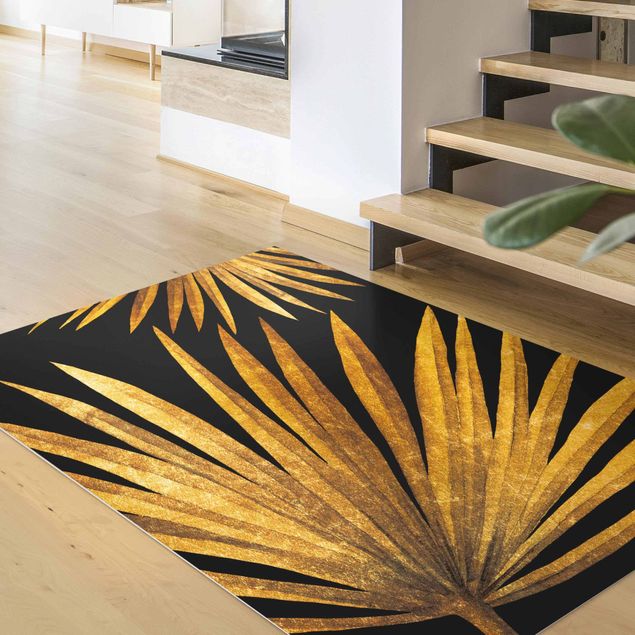 Teppiche Gold - Palmenblatt auf Schwarz