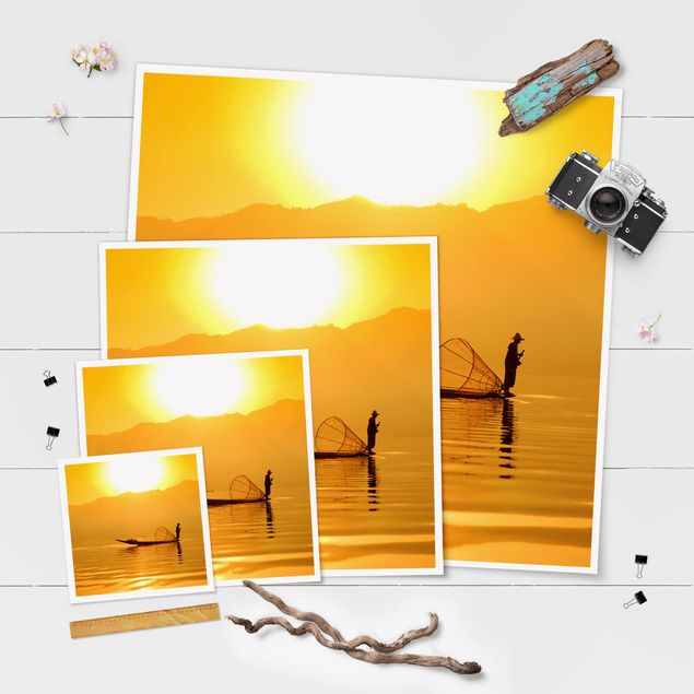 Poster - Fischer im Sonnenaufgang - Quadrat 1:1