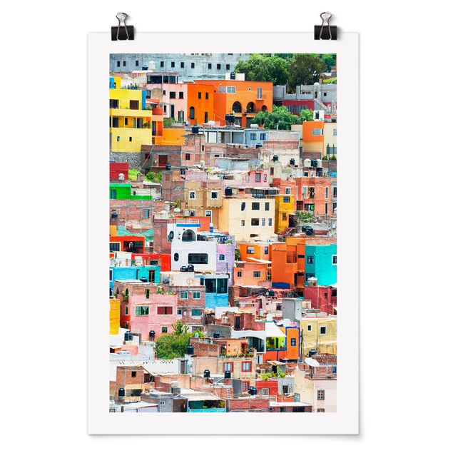 Poster Farbige Häuserfront Guanajuato