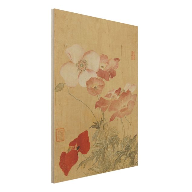 Holzbilder mit Blumen Yun Shouping - Mohnblumen