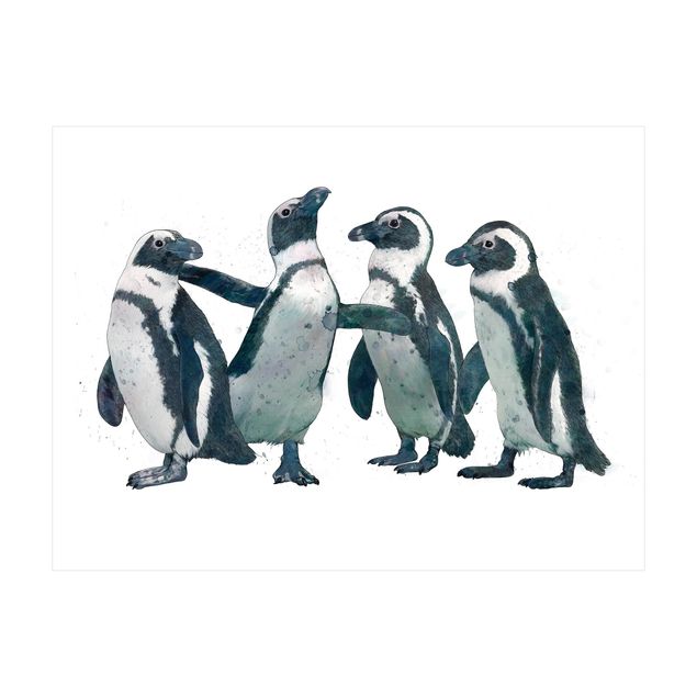 Teppich schwarz-weiß Illustration Pinguine Schwarz Weiß Aquarell