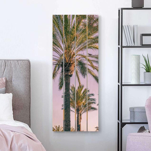 Holzbild Natur Palmen im Sonnenuntergang
