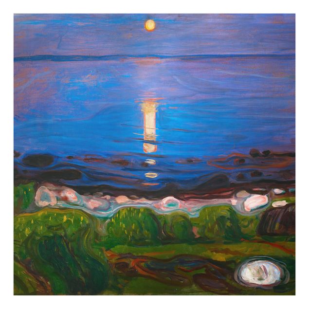 Küchenrückwand Glas Motiv Wald Edvard Munch - Sommernacht am Meeresstrand