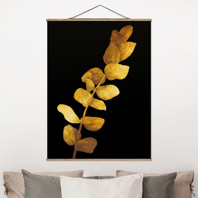 Wandbilder Gold - Eukalyptus auf Schwarz