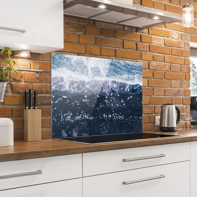 Küchenrückwand Glas Motiv Wald Luftbild - Jökulsárlón in Island