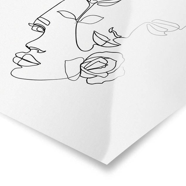 Poster - Line Art Gesichter Frauen Rosen Schwarz Weiß - Quadrat 1:1