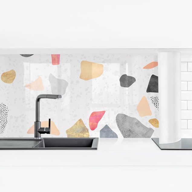 Küchenrückwand Muster Weißer Terrazzo mit Goldsteinchen