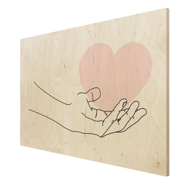 Wandbild Holz Hand mit Herz Line Art