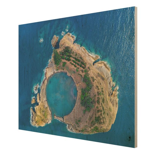 Holzbilder modern Luftbild - Die Insel Vila Franca do Campo