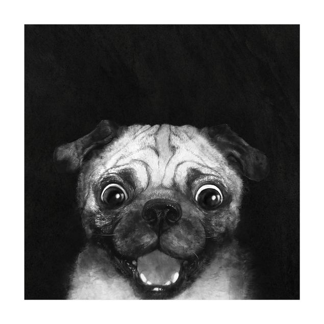 Schwarzer Teppich Illustration Hund Mops Malerei auf Schwarz Weiß