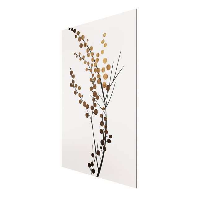 Aluminium Print - Grafische Pflanzenwelt - Beeren Gold - Hochformat 3:2