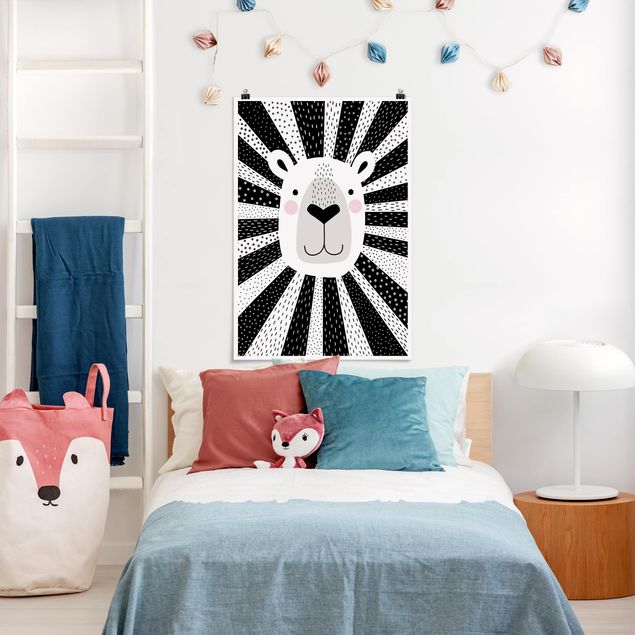 Poster Kinderzimmer Tiere Tierpark mit Mustern - Löwe