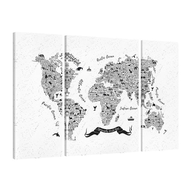 Tierbilder auf Leinwand Typografie Weltkarte weiß