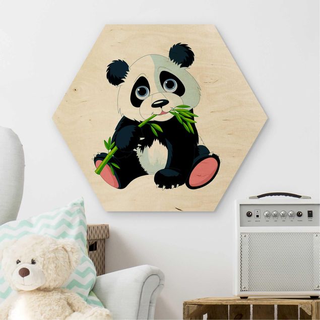 Bilder auf Holz Naschender Panda