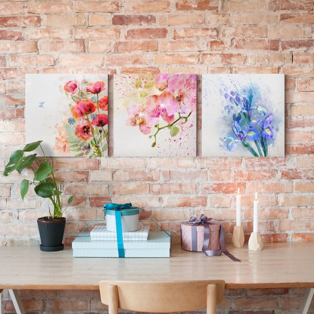 Kunstdrucke auf Leinwand Aquarell Blumen Trio