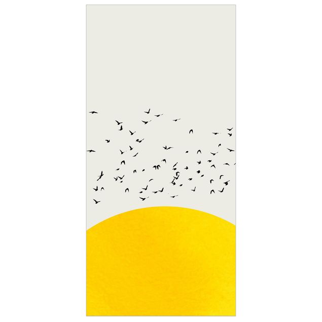Raumteiler - Vogelschwarm vor gelber Sonne - 250x120cm