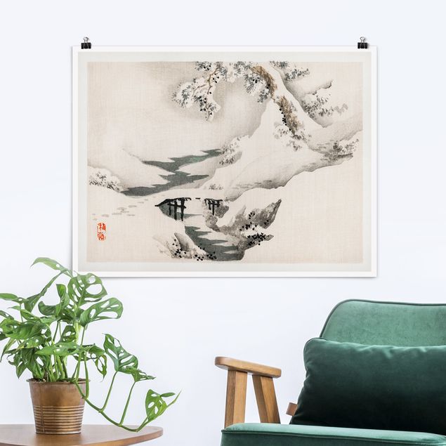 Natur Poster Asiatische Vintage Zeichnung Winterlandschaft