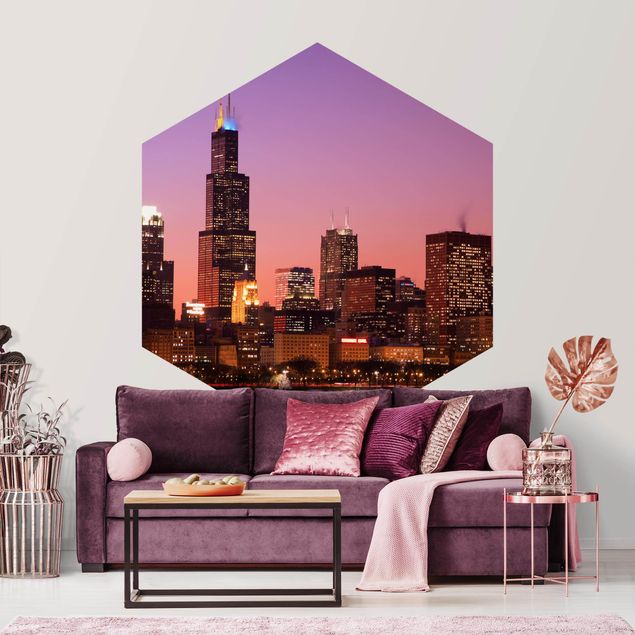 Hexagon Tapete Chicago Skyline