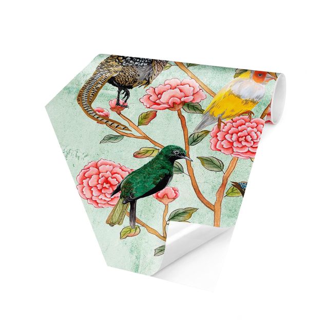 Tapeten modern Chinoiserie Collage in Mint II