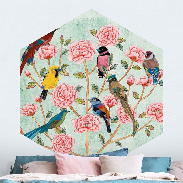 Tapete Chinoiserie Chinoiserie Collage in Mint