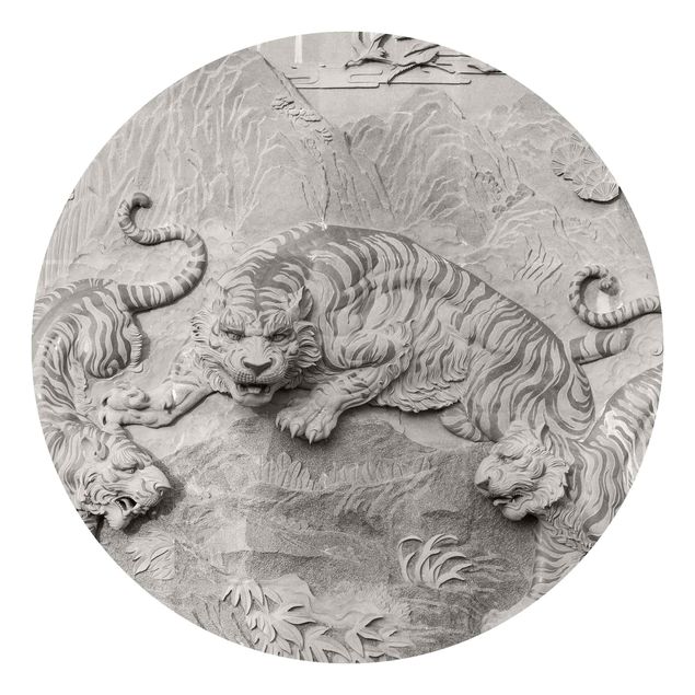 Steinwand Tapeten Chinoiserie Tiger in Steinoptik