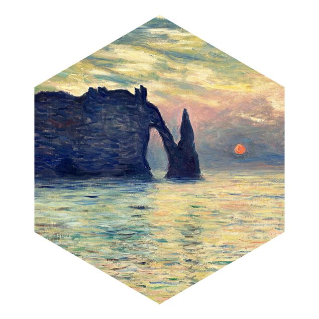 Blaue Tapeten Claude Monet - Felsen Sonnenuntergang