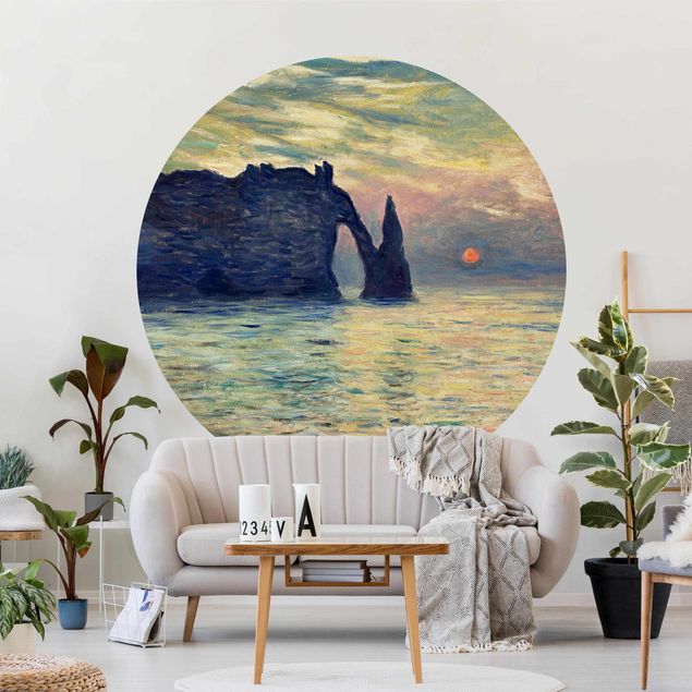 Tapeten rund Claude Monet - Felsen Sonnenuntergang