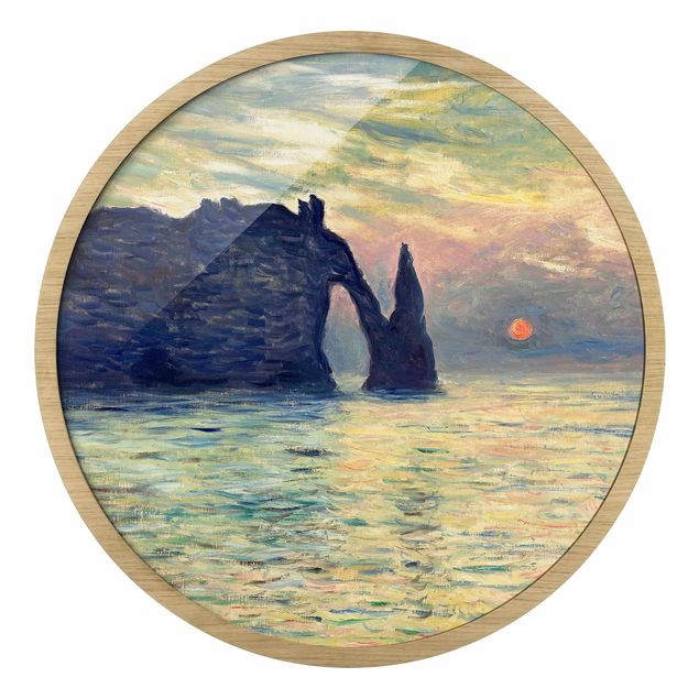 Rundes Gerahmtes Bild - Claude Monet - Felsen Sonnenuntergang