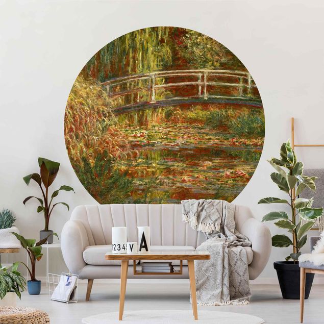 Tapeten rund Claude Monet - Seerosenteich und japanische Brücke (Harmonie in rosa)