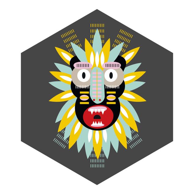 Hexagon Mustertapete selbstklebend - Collage Ethno Maske - King Kong